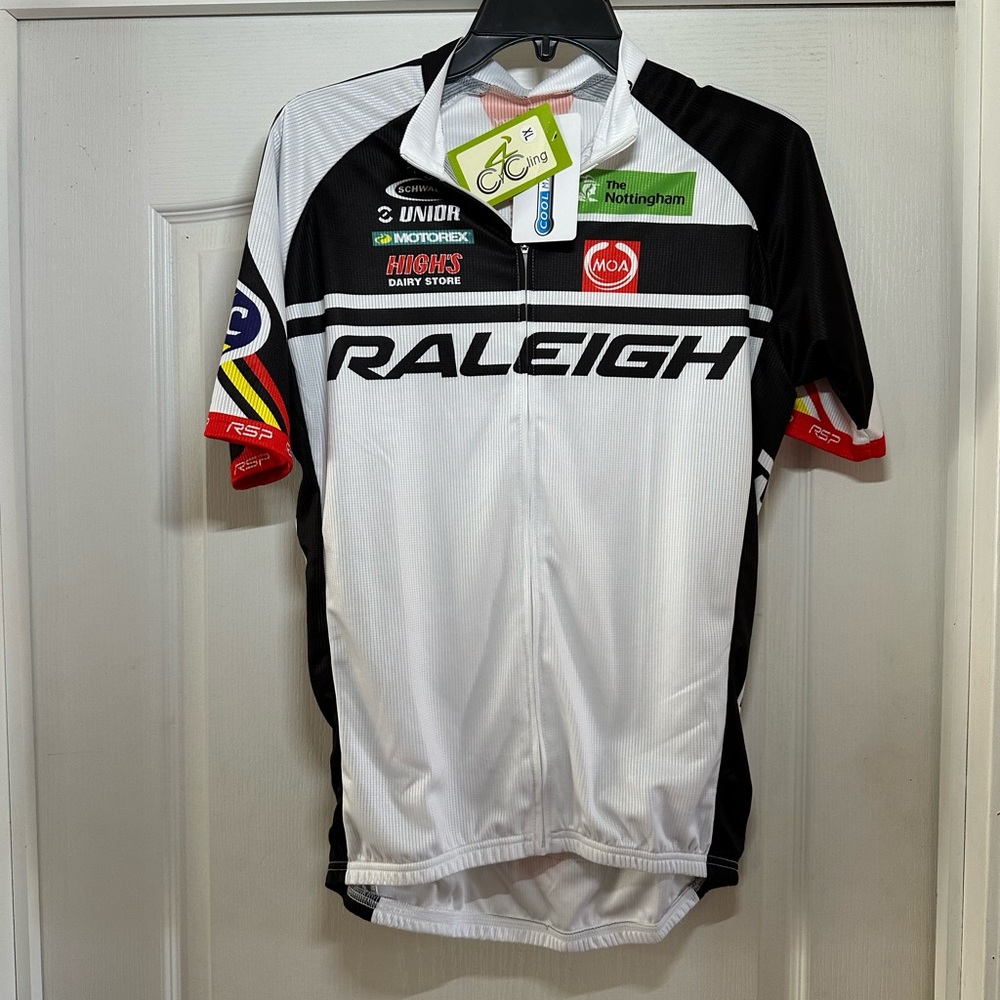 Raleigh Cycling Team  Jersey in Black and White Cool Max New Size XL